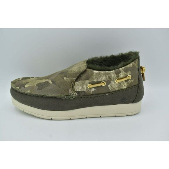 Sperry Womens 9.5 Moc-Sider Olive Metallic Camo Microfleece Lined Slip On Shoes - Picture 6 of 10